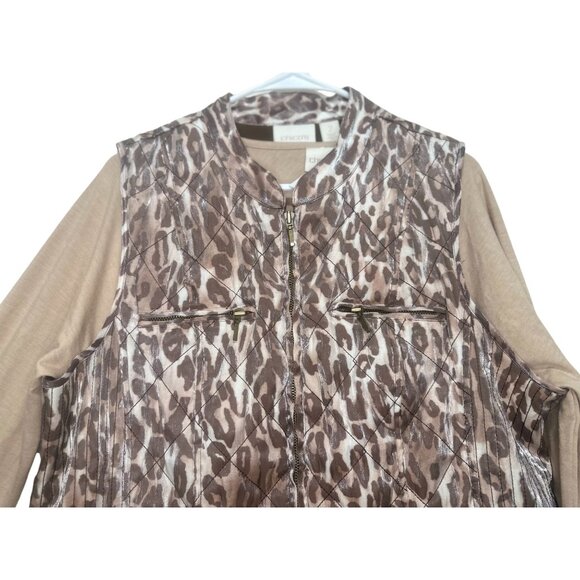 Chicos Leopard Print Puffer Vest with top Womens Large Quilted Classic Preppy - Picture 10 of 16